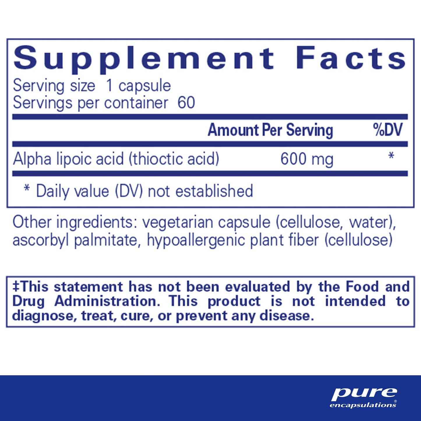 Pure Encapsulations Alpha Lipoic Acid 600 mg – 60 Capsules