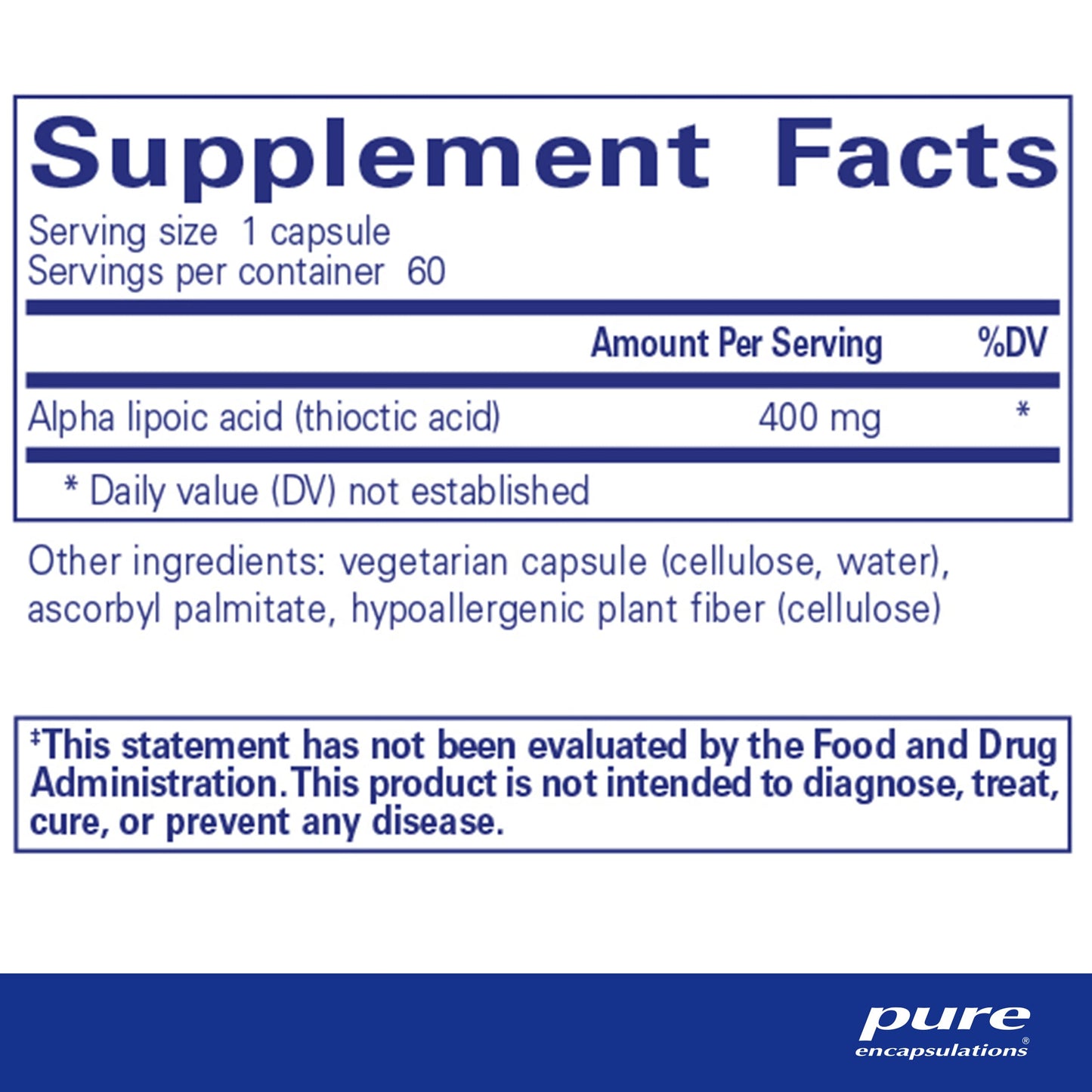 Pure Encapsulations Alpha Lipoic Acid 400 mg | 60 Capsules | Antioxidant Support, Nerve & Cardiovascular Health, Carbohydrate Metabolism