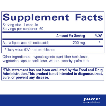Pure Encapsulations Alpha Lipoic Acid 200 mg - 60 Vegan Capsules | Antioxidant & Metabolic Support