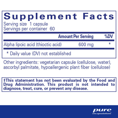 Pure Encapsulations Alpha Lipoic Acid 600 mg – 60 Capsules