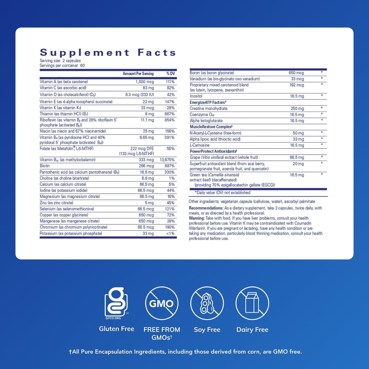 Pure Encapsulations Athletic Nutrients | Multivitamin & Mineral Complex for Exercise Performance | 120 Capsules