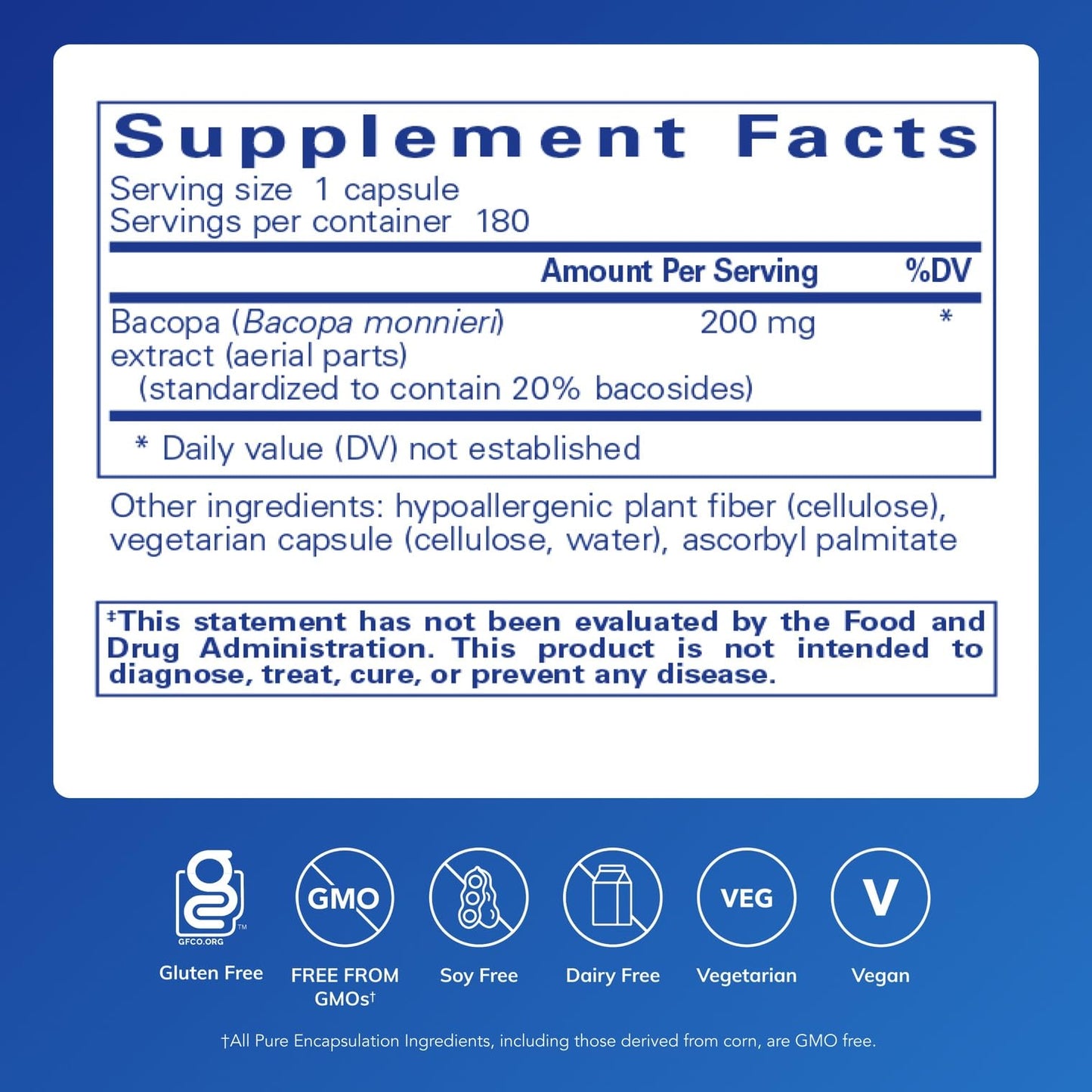 Pure Encapsulations Bacopa Monnieri | Brain Support, Memory & Focus | 180 Capsules
