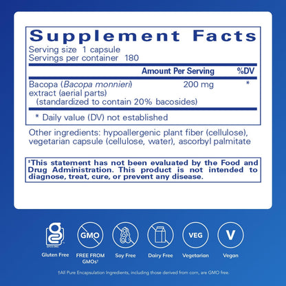 Pure Encapsulations Bacopa Monnieri | Brain Support, Memory & Focus | 180 Capsules