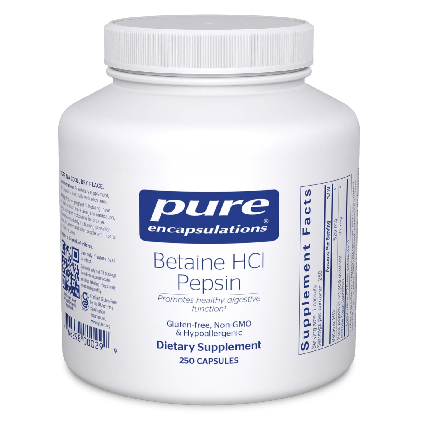 Pure Encapsulations Betaine HCl Pepsin – Digestive Enzymes for Digestion & Nutrient Absorption (250 Capsules)