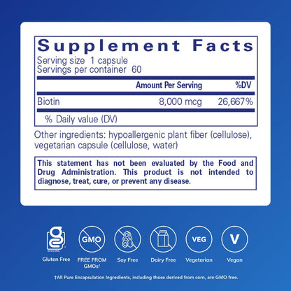 Pure Encapsulations Biotin 8 mg - Hair, Skin & Nail Support | 60 Capsules