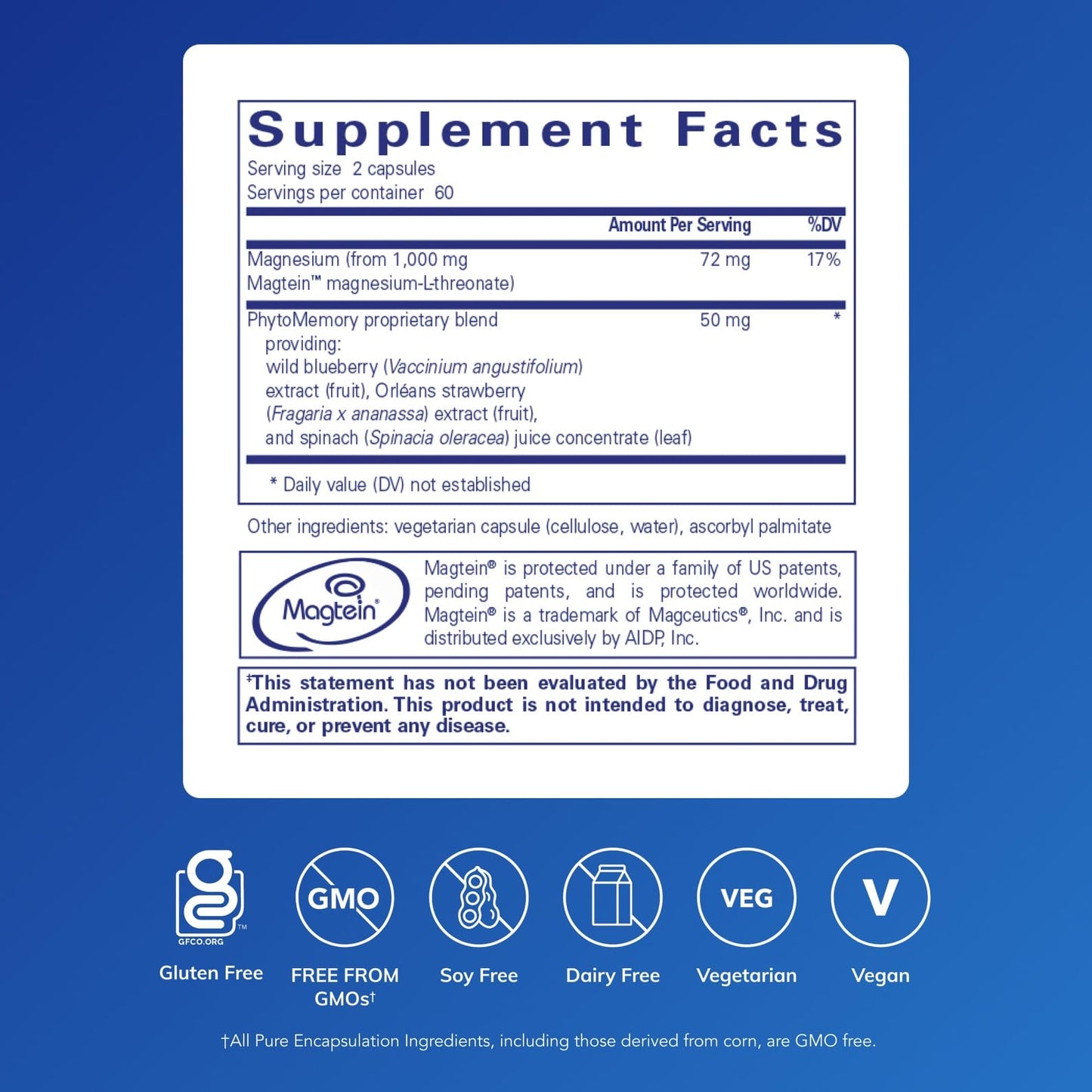 Pure Encapsulations CogniMag 120's – Magnesium-L-Threonate with Magtein & Polyphenol Blend