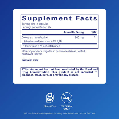 Pure Encapsulations Colostrum | 40% IgG Immune Support | 90 Capsules