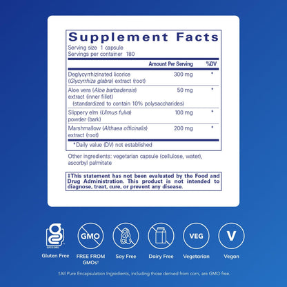 Pure Encapsulations DGL Plus – Vegan Gut Health Support, 180 Capsules