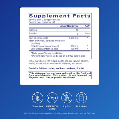 Pure Encapsulations DHA Ultimate | Eco-Friendly CO2 DHA Fish Oil Concentrate | 120 Softgel Capsules