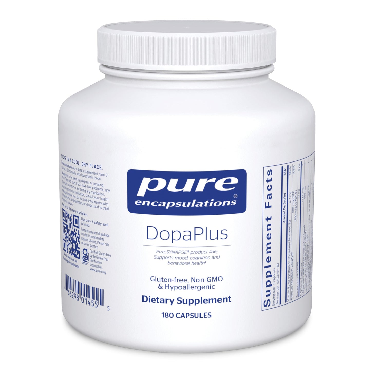 Pure Encapsulations DopaPlus — Supports Dopamine Production for Daily Brain Function* | Folate, B6 & L-5-MTHF | Non-GMO & Vegan - 180 Capsules