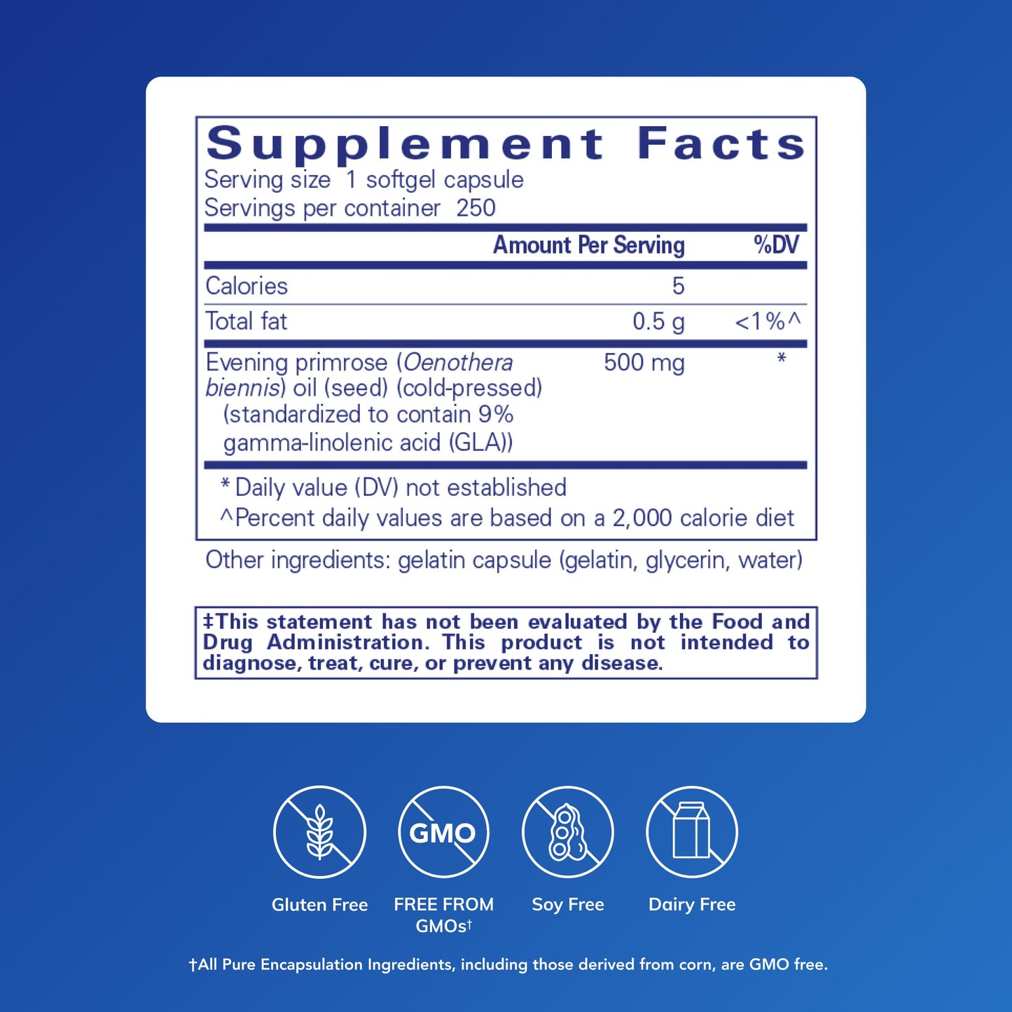Pure Encapsulations E.P.O. (Evening Primrose Oil) – Hypoallergenic 9% GLA, 250 Softgels