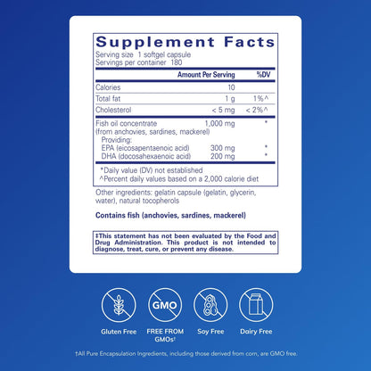 Pure Encapsulations EPA/DHA Essentials – Premium Fish Oil with EPA & DHA for Heart, Brain & Joints – 180 Softgels