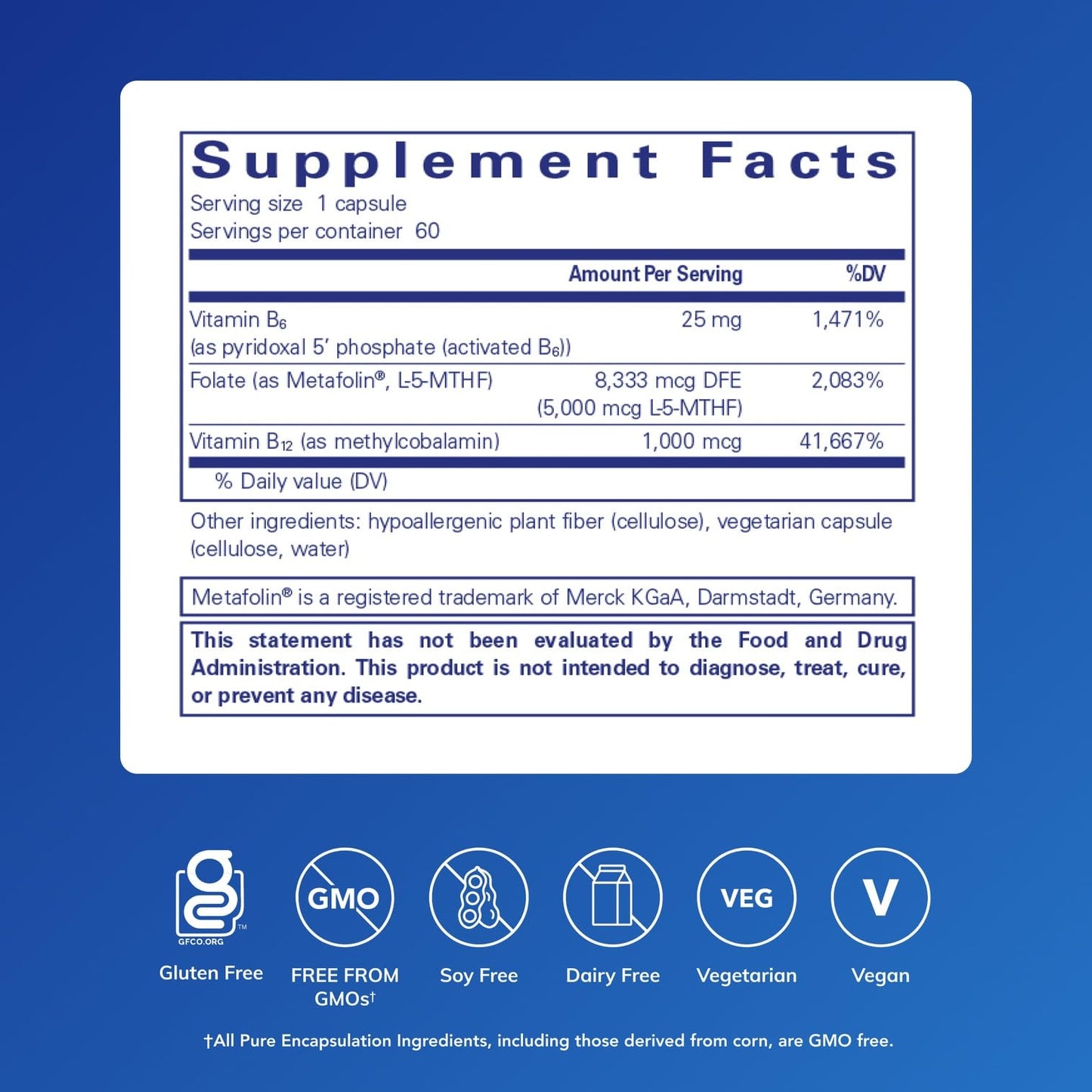 Pure Encapsulations Folate 5,000 Plus – Activated Folate with B12 & B6 | 60 Capsules