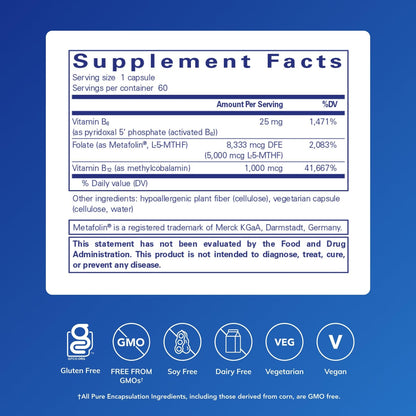 Pure Encapsulations Folate 5,000 Plus – Activated Folate with B12 & B6 | 60 Capsules
