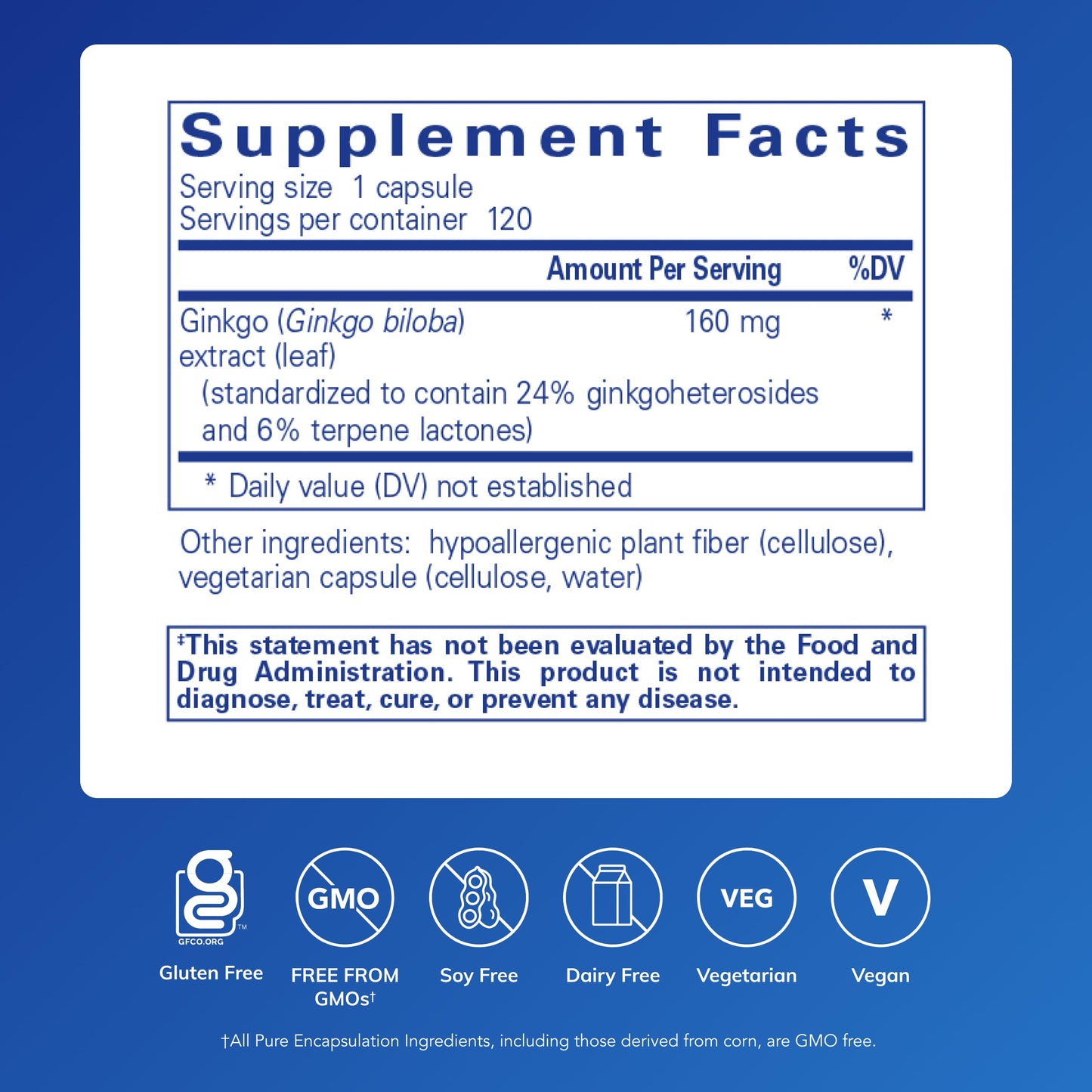 Pure Encapsulations Ginkgo 50 160 mg | Ginkgo Biloba for Brain & Circulation | 120 Capsules