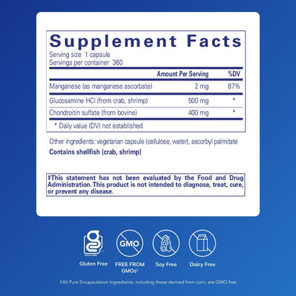 Pure Encapsulations Glucosamine Chondroitin with Manganese – Joint Support, Cartilage Health & Mobility | 360 Capsules
