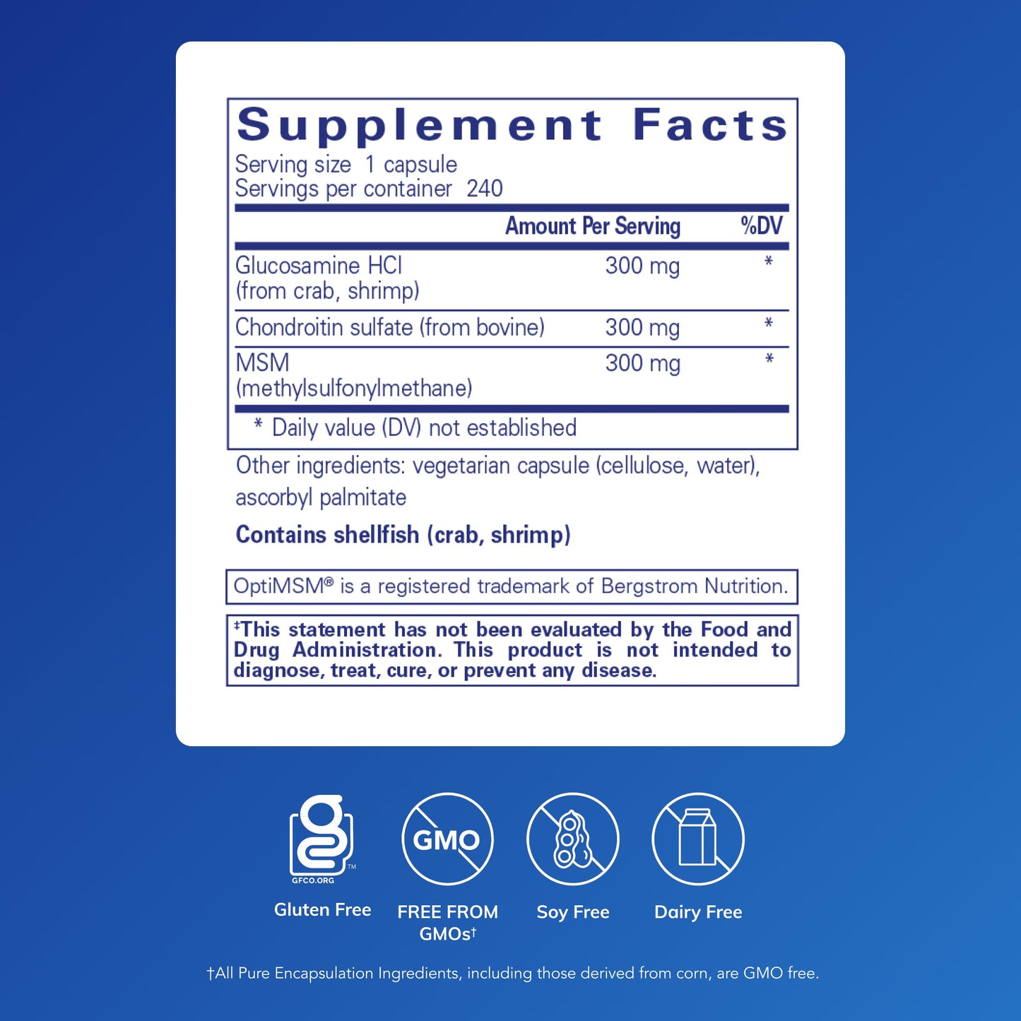 Pure Encapsulations Glucosamine Chondroitin with MSM – Joint Health & Cartilage Support, Gluten-Free & Non-GMO, 240 Capsules