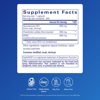 Pure Encapsulations Glucosamine Chondroitin with MSM – Joint Health & Cartilage Support, Gluten-Free & Non-GMO, 240 Capsules