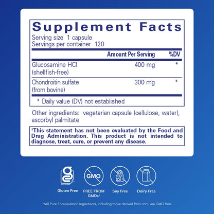 Pure Encapsulations Glucosamine HCl Chondroitin | Hypoallergenic Dual-Strength Joint Support | 120 Capsules