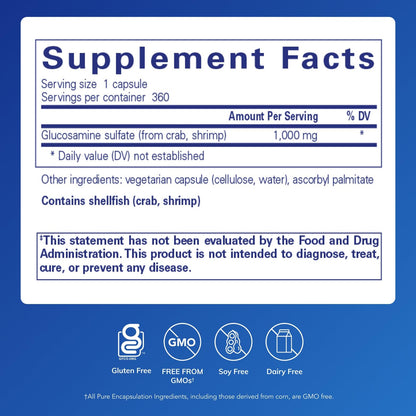 Pure Encapsulations Glucosamine Sulfate 1,000 mg | Joint Support, Cartilage Health & Connective Tissue | 360 Capsules