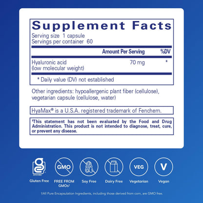 Pure Encapsulations Hyaluronic Acid - Skin Hydration & Joint Health | Gluten Free, Vegan & Non-GMO | 60 Capsules
