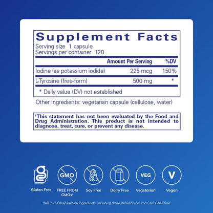 Pure Encapsulations Iodine and Tyrosine | Hypoallergenic Supplement for Enhanced Thyroid Support | 120 Capsules