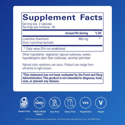 Pure Encapsulations L-Carnitine | Hypoallergenic Cardiovascular & Endurance Support | 60 Capsules