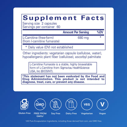 Pure Encapsulations L-Carnitine Fumarate | Hypoallergenic Energy Support, 120 Capsules
