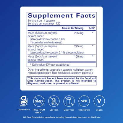 Pure Encapsulations Maca-3 | Hypoallergenic Supplement Promotes Healthy Libido and Reproductive System Function | 120 Capsules