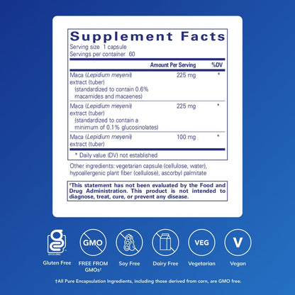 Pure Encapsulations Maca-3 | Hypoallergenic Maca Supplement for Libido & Reproductive Health | 60 Capsules