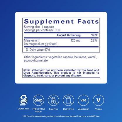 Pure Encapsulations Magnesium Glycinate (180 Caps) – Stress, Sleep & Heart Health