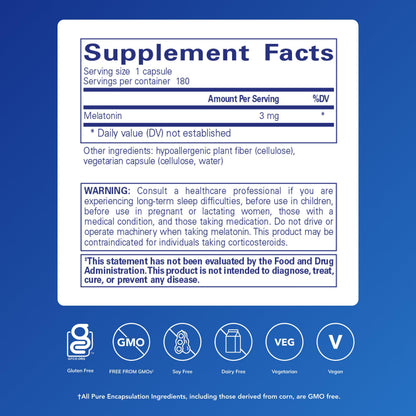 Pure Encapsulations Melatonin 3 mg – Natural Sleep Support | 180 Capsules