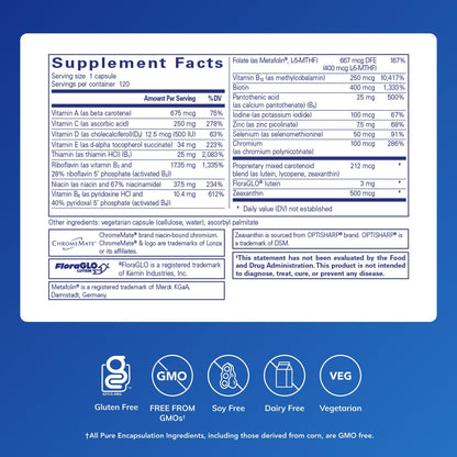 Pure Encapsulations Multi T/D – Daily Multivitamin & Mineral, Gluten Free & Vegetarian, 120 Capsules