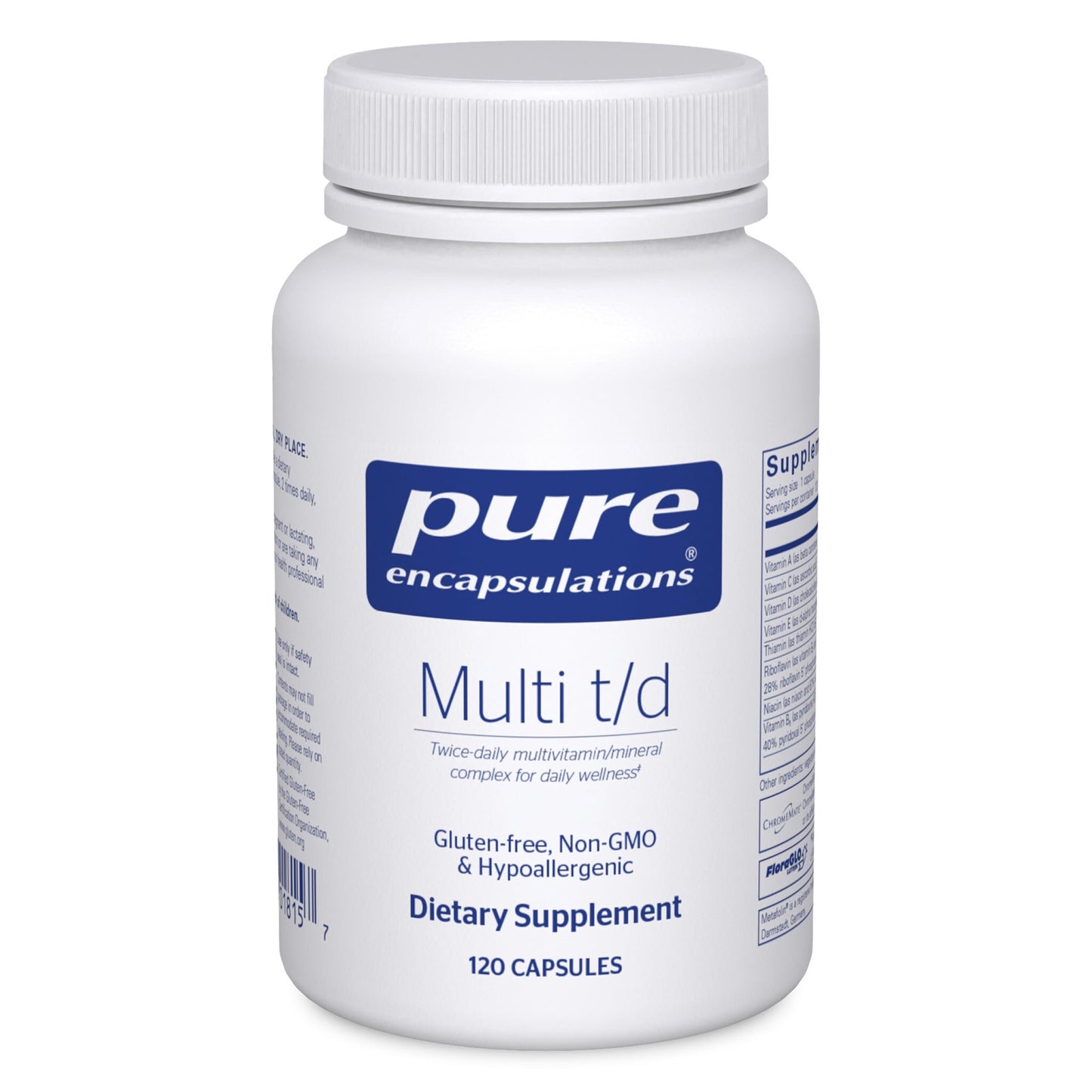 Pure Encapsulations Multi T/D – Daily Multivitamin & Mineral, Gluten Free & Vegetarian, 120 Capsules
