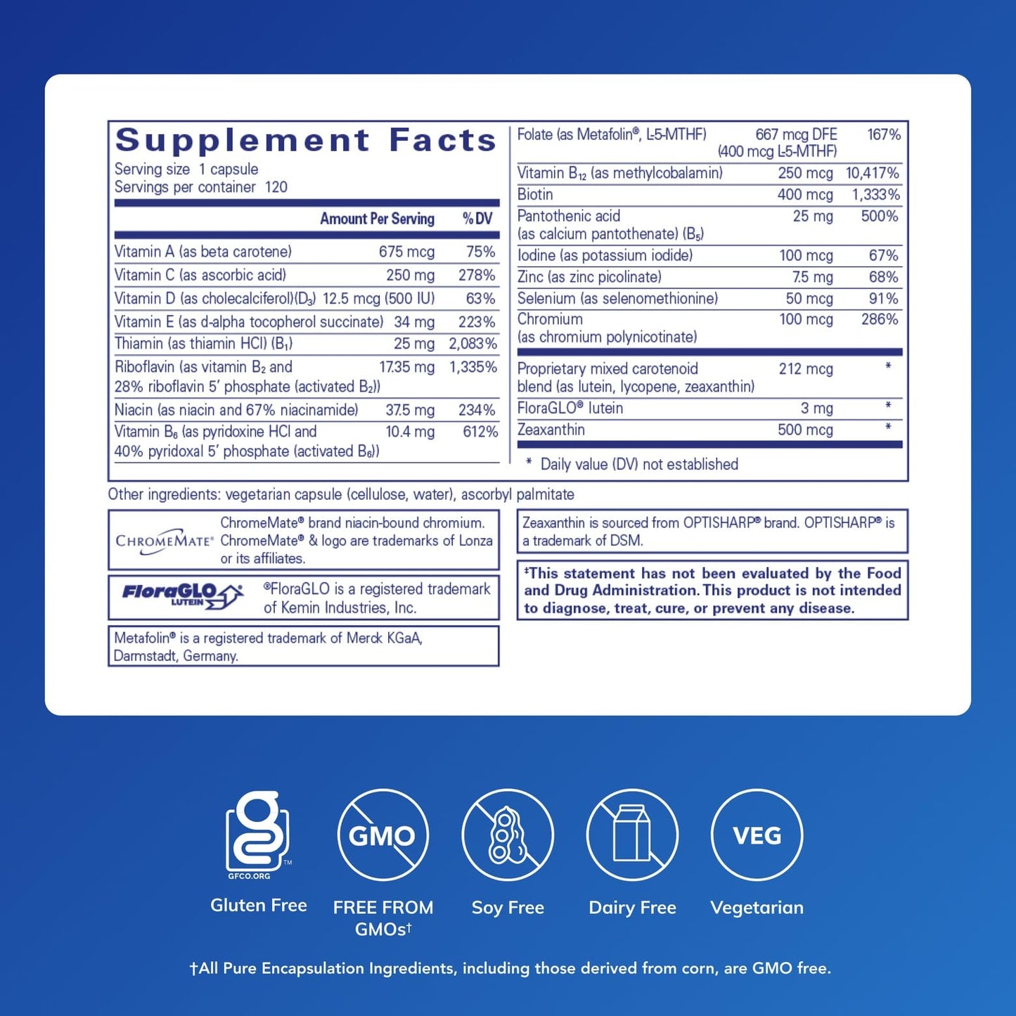 Pure Encapsulations Multi T/D – Daily Multivitamin & Mineral, Gluten Free & Vegetarian, 120 Capsules