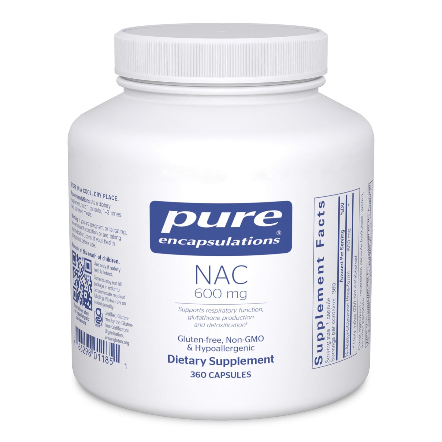 Pure Encapsulations NAC 600 mg – N-Acetyl Cysteine Supplement for Lung Health, Immune Support, Liver Health & Antioxidants* (Freeform N-Acetyl-L-Cysteine) - 360 Capsules