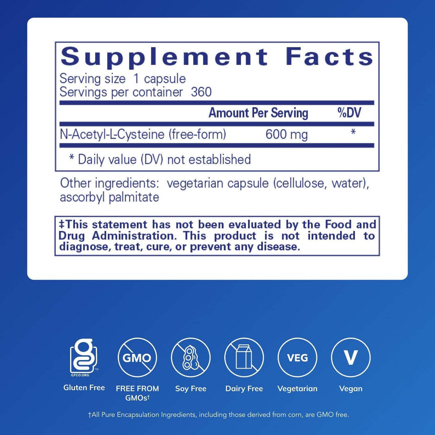 Pure Encapsulations NAC 600 mg – N-Acetyl Cysteine Supplement for Lung Health, Immune Support, Liver Health & Antioxidants* (Freeform N-Acetyl-L-Cysteine) - 360 Capsules