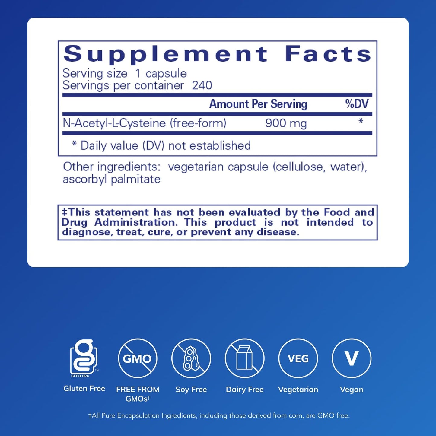 Pure Encapsulations NAC 900 mg – N-Acetyl Cysteine for Lung & Immune Support | 240 Capsules