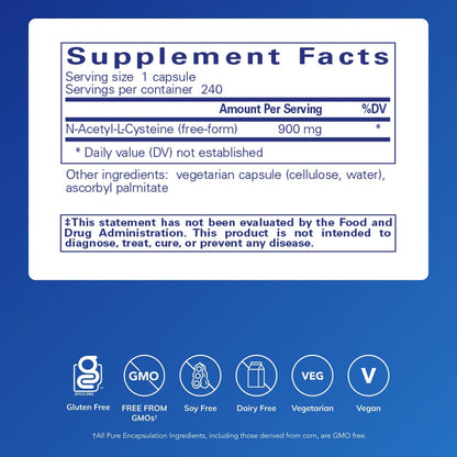 Pure Encapsulations NAC 900 mg – N-Acetyl Cysteine for Lung & Immune Support | 240 Capsules