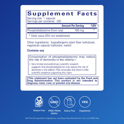 Pure Encapsulations PS 100 | Phosphatidylserine Brain Support Supplement | 120 Capsules