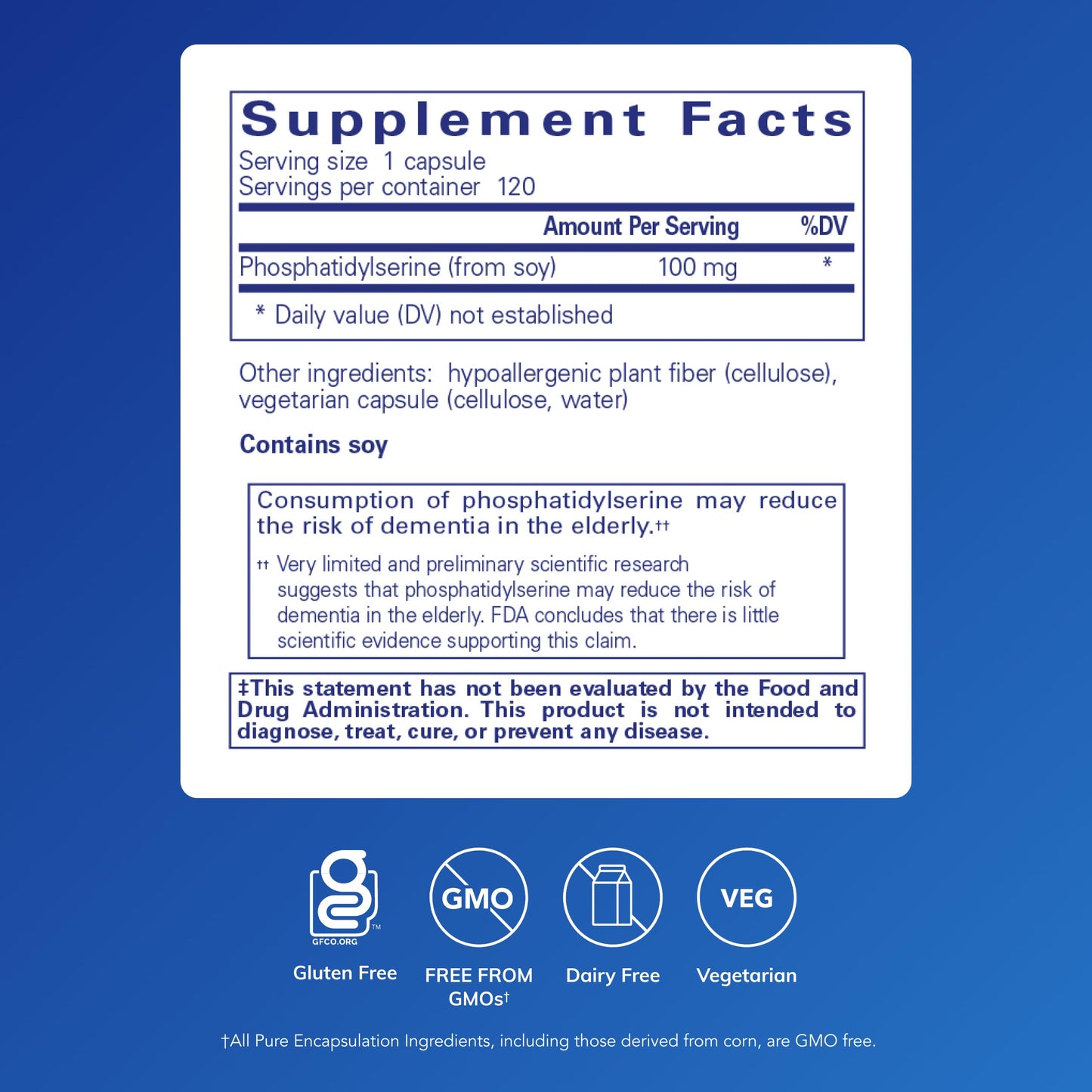 Pure Encapsulations PS 100 | Phosphatidylserine Brain Support Supplement | 120 Capsules