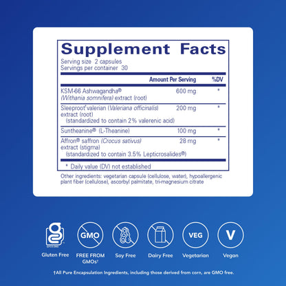 Pure Encapsulations Pure Sleep – Melatonin-Free Calming Sleep Support with Ashwagandha, Saffron & Valerian