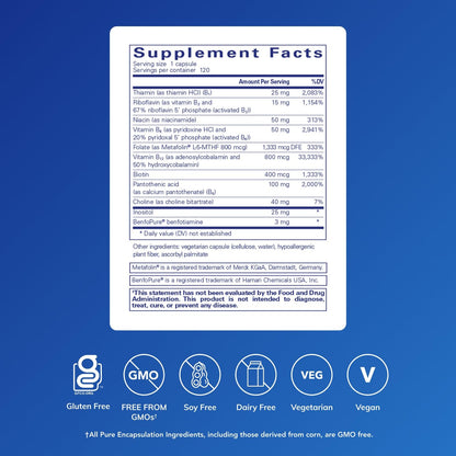 Pure Encapsulations PureGenomics B-Complex – Broad Spectrum B Vitamins for Genetic Expression, Cellular Function & Energy Metabolism, with B12 & B6 – 120 Capsules