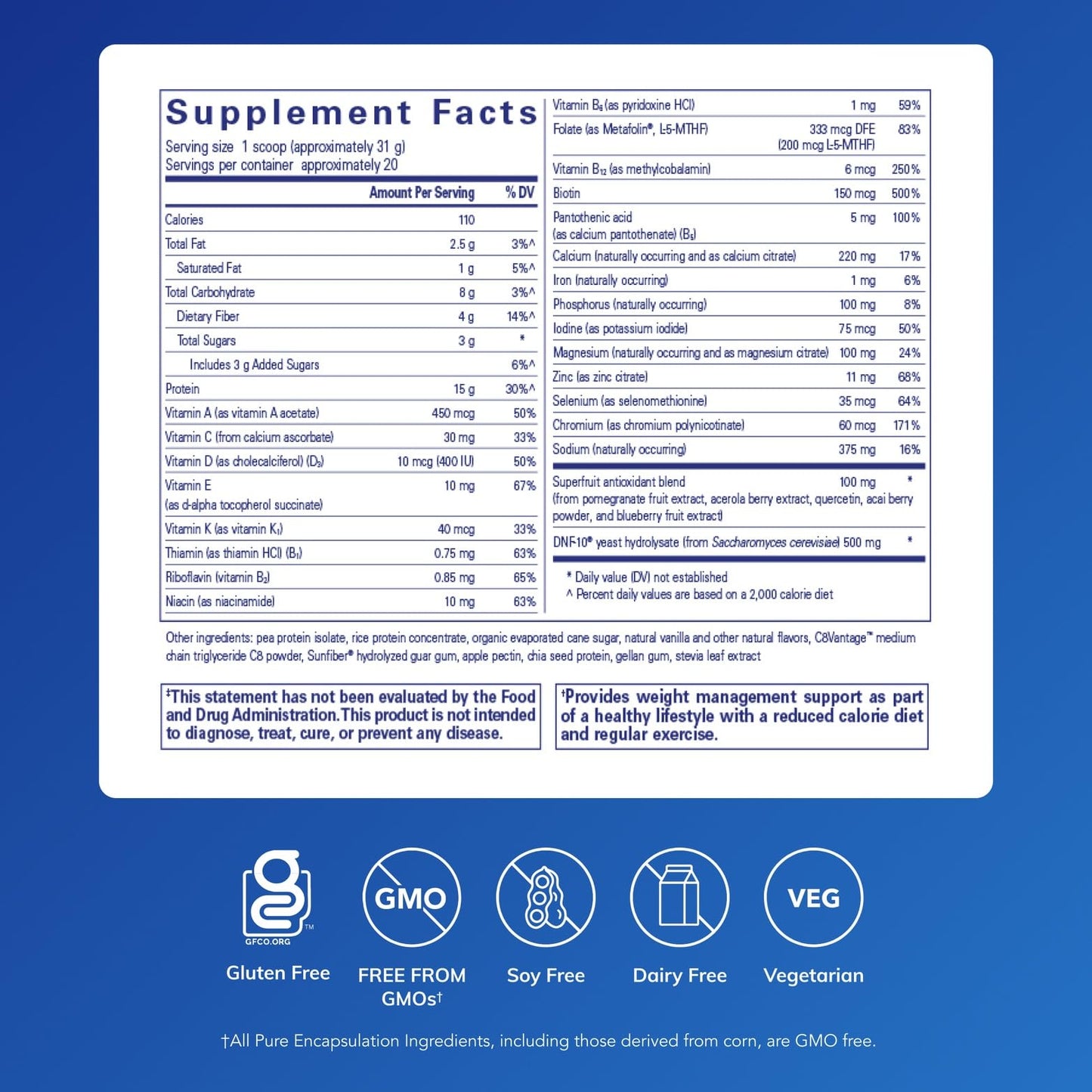 Pure Encapsulations PureLean Protein | Multivitamin/Mineral Complex, Omega-3 Fatty Acids & Superfruit Antioxidants | 21.8 oz Natural Vanilla Bean Flavor