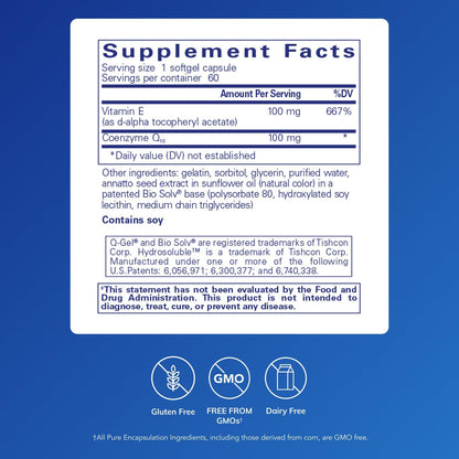 Pure Encapsulations Q-Gel 100 (Hydrosoluble CoQ10) | CoQ10 with Vitamin E to Enhance Solubility | 60 Softgel Capsules