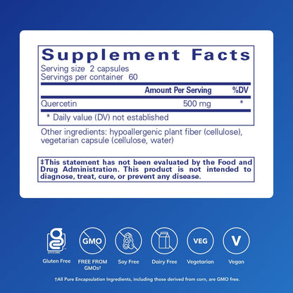 Pure Encapsulations Quercetin 500 mg – Immune, Cellular & Heart Health Support (Gluten Free, Non-GMO) – 120 Capsules