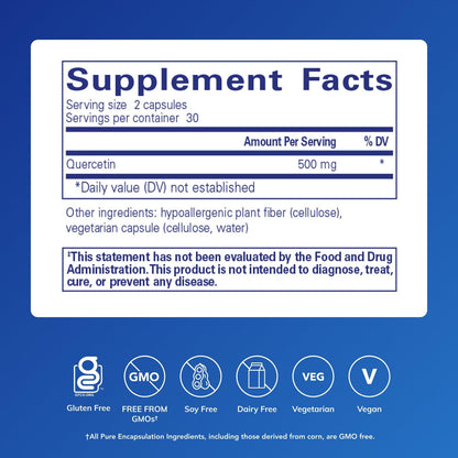 Pure Encapsulations Quercetin 500 mg – Immune Support, Cellular Health & Heart Health – Antioxidant Supplement – Gluten Free & Non-GMO – 60 Capsules