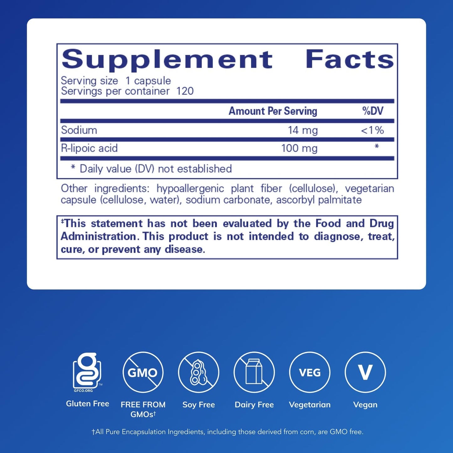 Pure Encapsulations R-Lipoic Acid (Stabilized) – Hypoallergenic Antioxidant & Metabolic Support | 120 Capsules