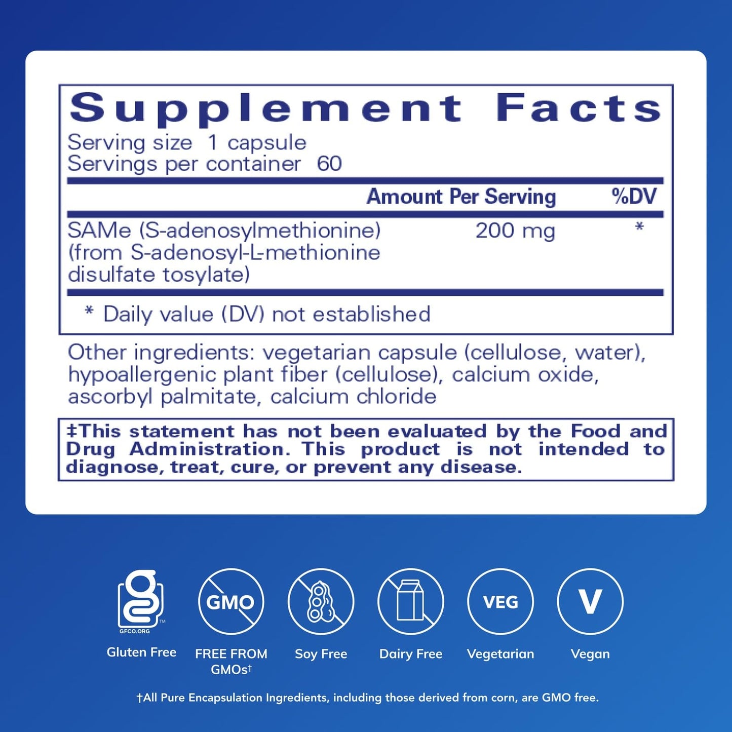 Pure Encapsulations SAMe S-Adenosylmethionine 180's - Supports Joint Health & Glutathione Production* - Gluten Free & Non-GMO - 60 Capsules