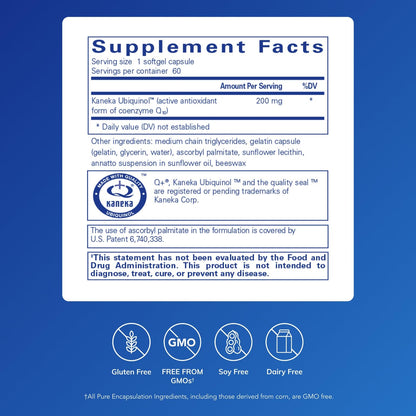 Pure Encapsulations Ubiquinol-QH 200 mg | Active CoQ10 for Heart Health & Energy Metabolism | 60 Softgel Capsules